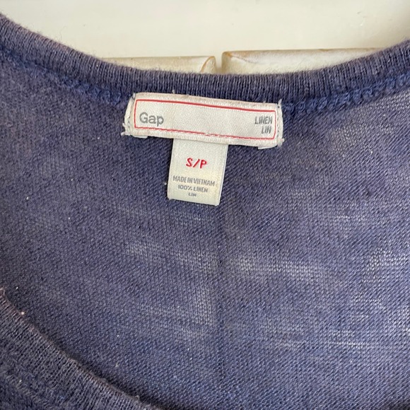 Gap 100% Linen Sleeveless Maxi Dress Size Small Petite Navy Blue Drawstring - Picture 4 of 12